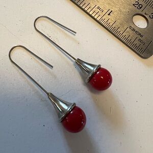 Red and Silver Drop Earrings